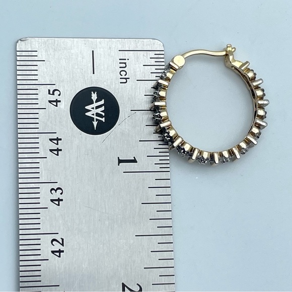 Beautiful Sterling Silver Vermeil Rose Gold Hoop Earrings w/ CZ Accents - Picture 8 of 9